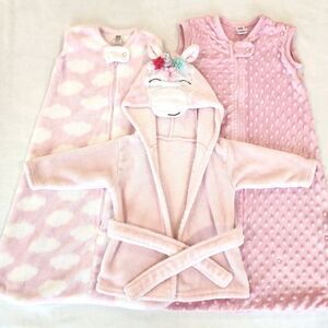 Hudson Baby Girl Pink Fleece Sleep Sack & Bathrobe Bundle Sizes 0-12 Months